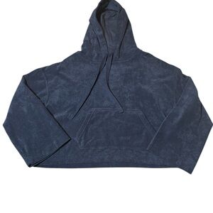 Vince Women's Deep Blue Cropped Cotton Hoodie Sweater Size Small Brushed